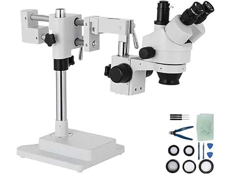 Microscopio Estéreo Profesional VEVOR 3,5X-90X, Brazo Ajustable, Enfoque 26:1.