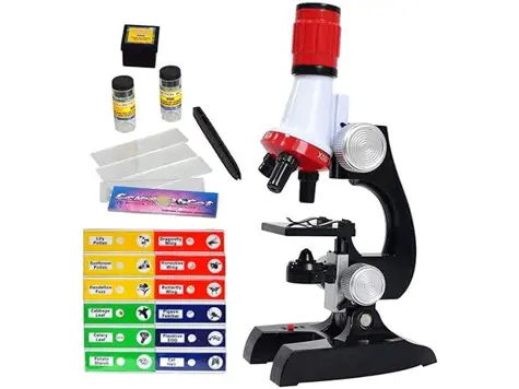 Microscopio portátil LED educativo para niños con kit de ciencia.
