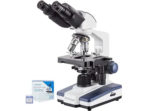 AmScope Microscopio 40X-2500X LED con 3D-etapa y diapositivas en blanco