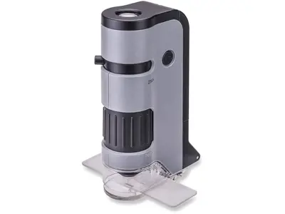 Microscopio CARSON MicroFlip 100x-250x - Luz LED y UV, Base Deslizable, Clip Smartphone - MP-250