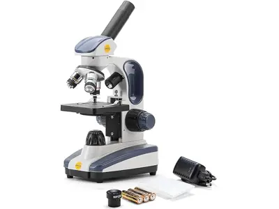 Microscopio SWIFT SW200DL: 40X-1000X, luz dual, enfoque fino, capacidad inalámbrica.