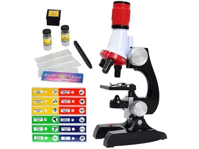 Microscopio portátil LED educativo para niños con kit de ciencia.