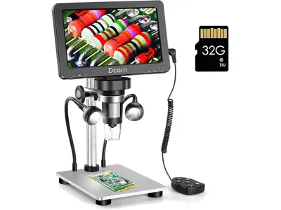 Dcorn 7'' Microscopio Digital con 1200X y 12MP, 1080P, LCD, LED, 32GB TF - Windows/Mac.