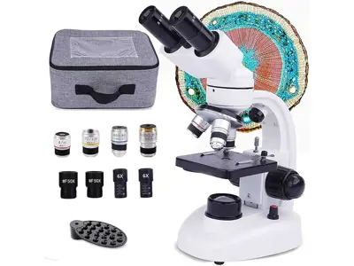 Microscopio Com. Binocular 6000x/10000x/20000x-Juego Portaobjetos/Bolsa/Adaptador/Micro B. 10000X