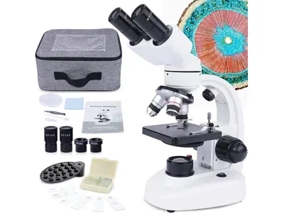 Microscopio Binocular MAXLAPTER 40X-1000X con Muestras y Adaptador para Teléfono.